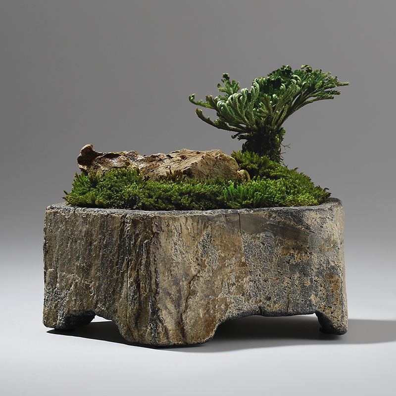 Bonsai Garden Chinese Garden - 玄武岩天然石フラワーポット手作り多肉植物プランター屋内屋外デスクトップ盆栽庭園ホームオフィス装飾