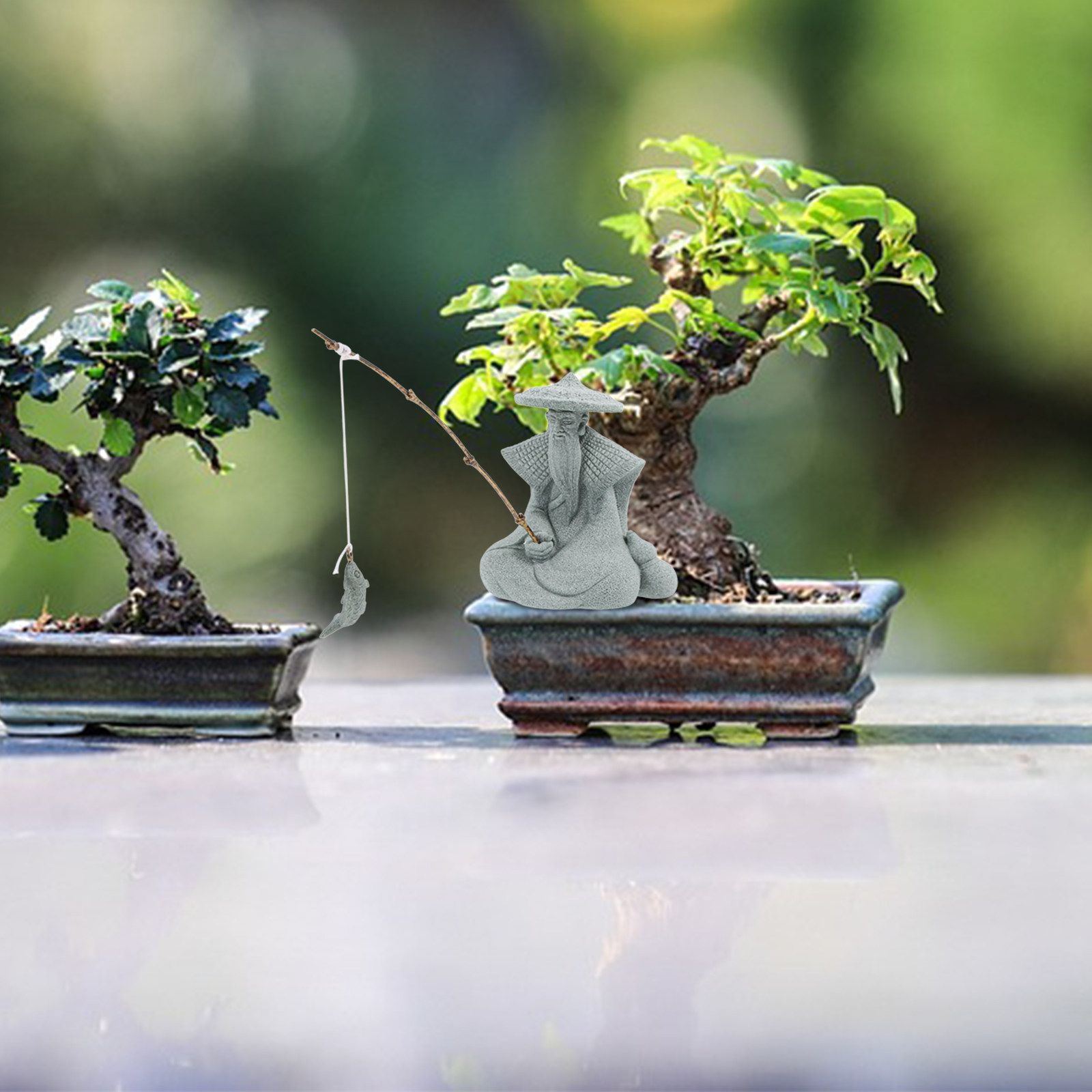 Bonsai Garden Decor - 小さな樹脂製漁師像 日本庭園装飾 魚タンク 水族館 盆栽 屋外