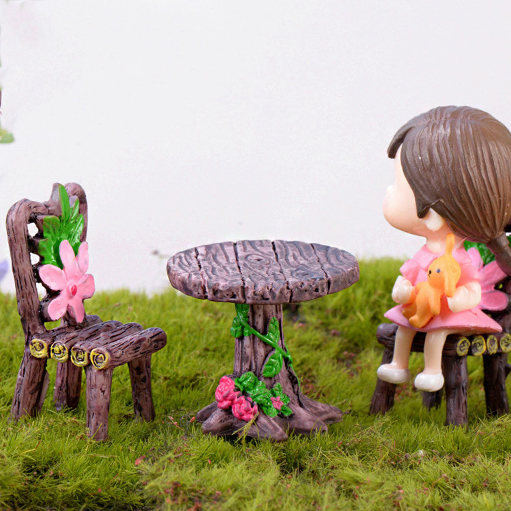 Bonsai Garden Decor - 5セット レジン製ミニチュア チェア テーブル ガーデンクラフト カラフル