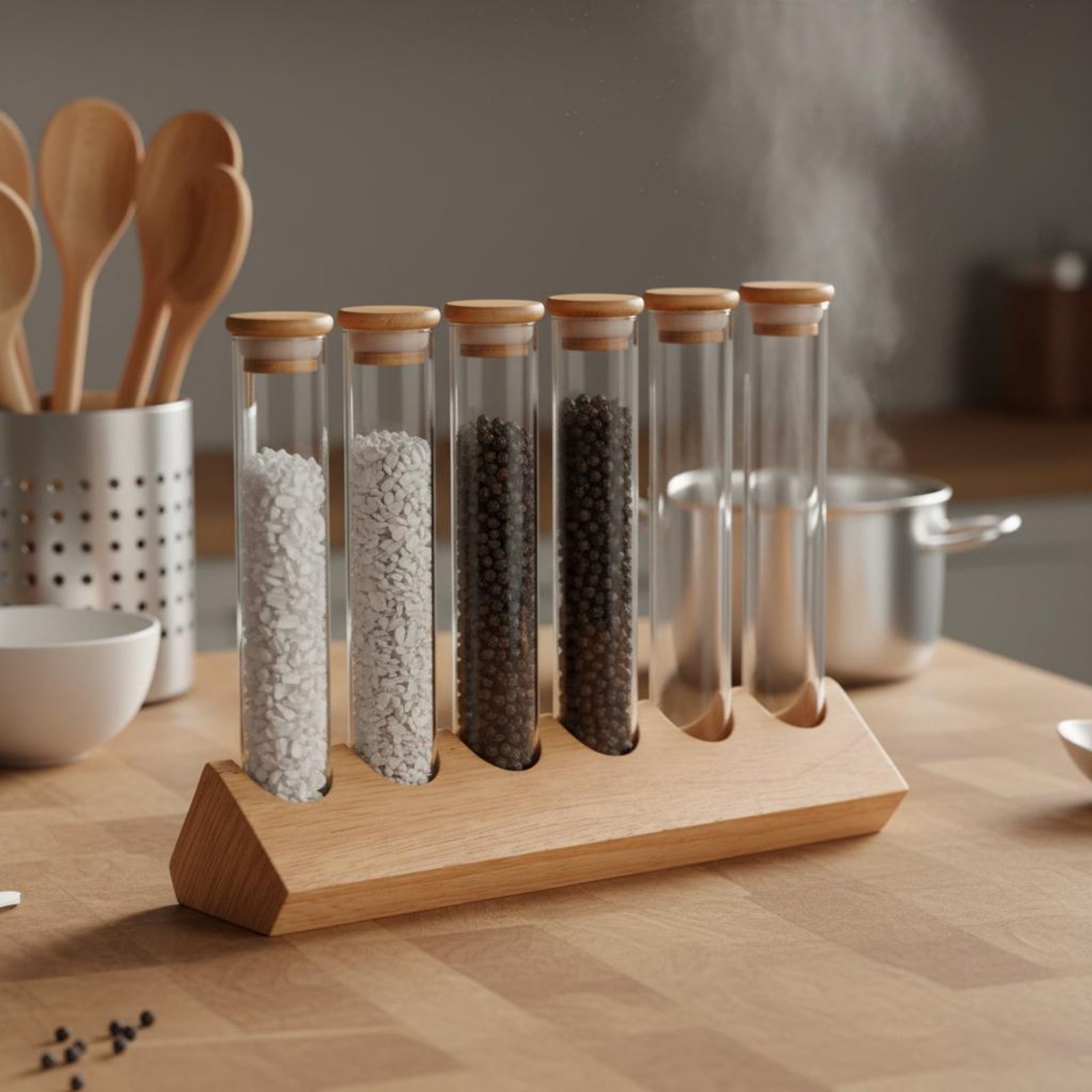 ガラス管容器セット 木製スタンド付き 省スペース ガラス管木 - Display Stand Wood のレビューと価格