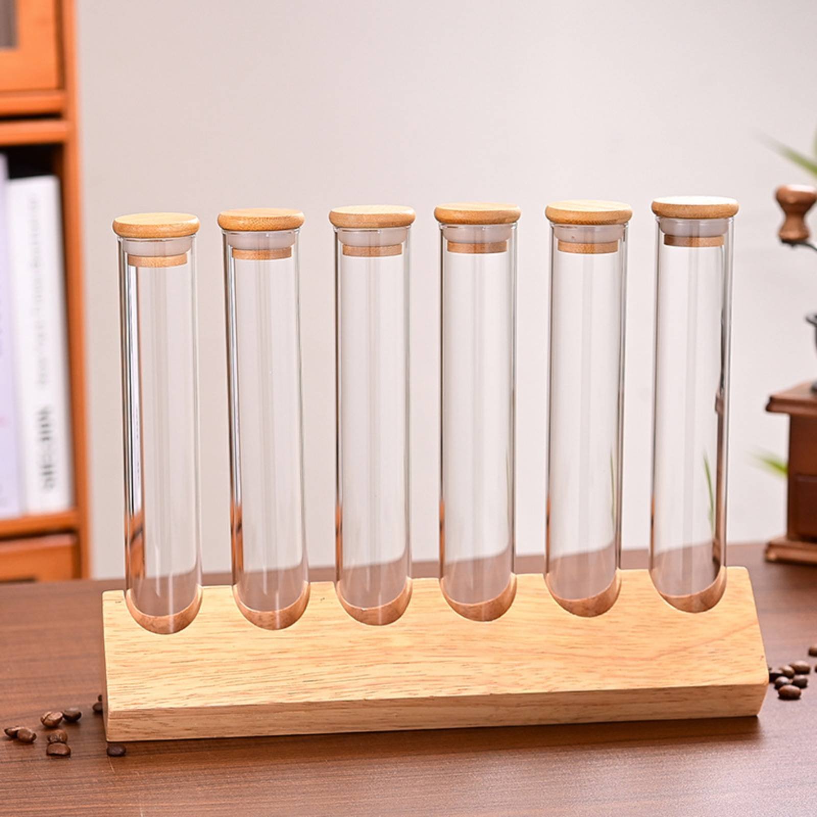 ガラス管容器セット 木製スタンド付き 省スペース ガラス管木 - Display Stand Wood のレビューと価格