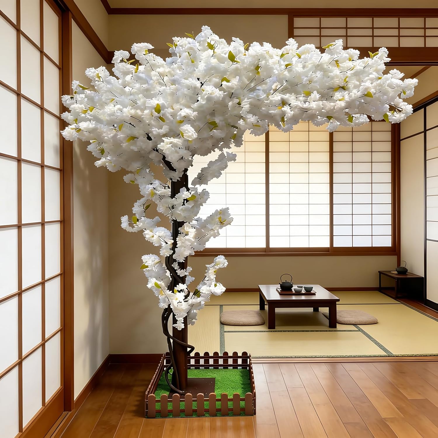 大きな人工白桜の木、安定した台座付き、自宅のリビングルーム、 - Bonsai Garden Restaurant のレビューと価格