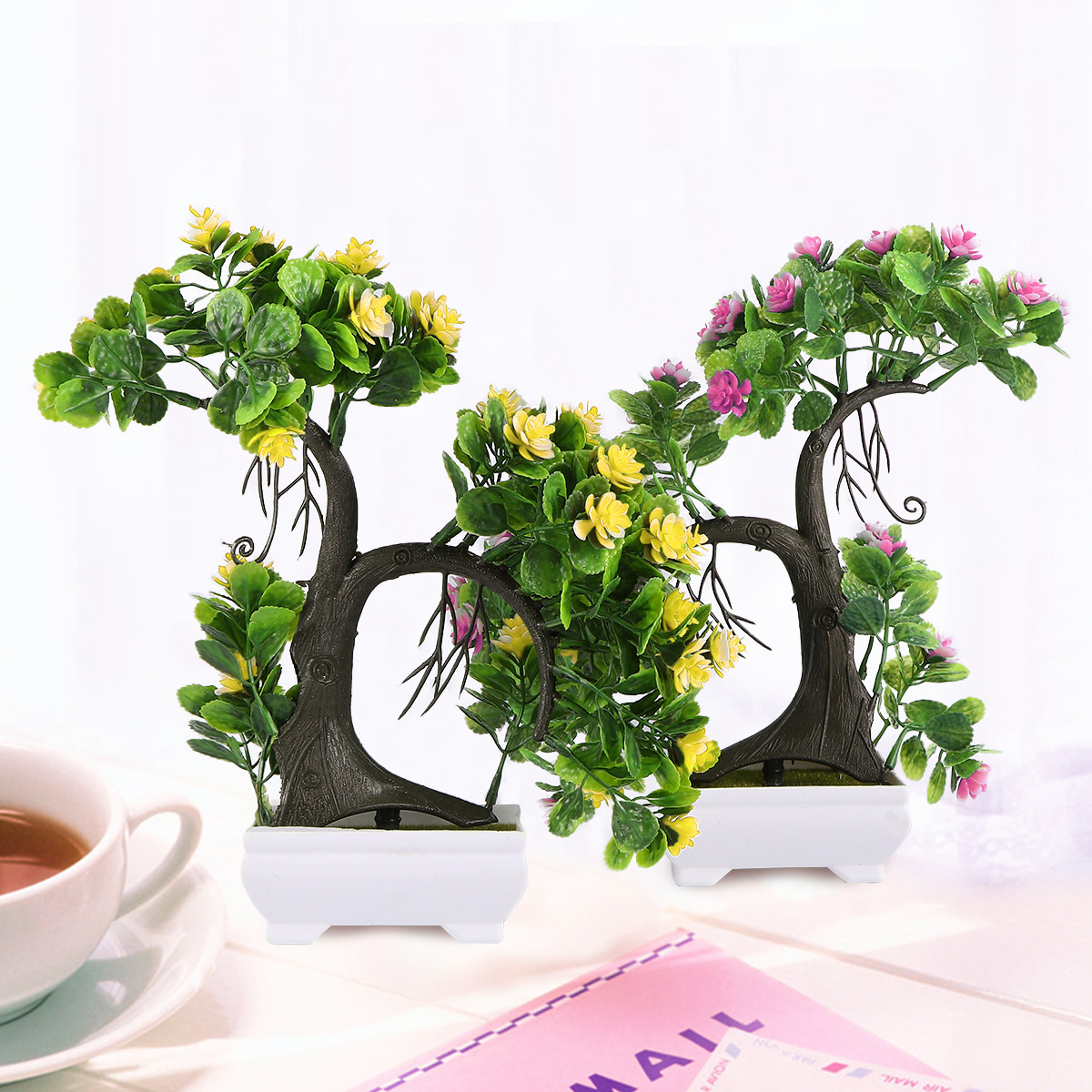 2個セット リアルな人工盆栽 プラスチック製鉢植え装飾品 家 - Bonsai Garden Restaurant のレビューと価格