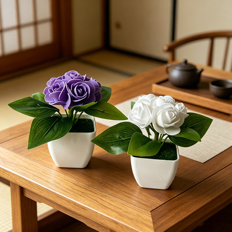4個入り人工6本のバラのシミュレーション小型陶器製ガーデンフ - Bonsai Garden Restaurant のレビューと価格