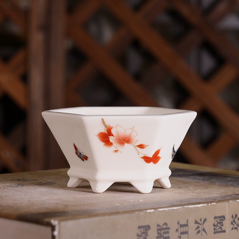 磁器六角盆栽鉢、小さな花瓶、中国風模様、庭の装飾、伝統的な - Bonsai Garden Chinese Garden のレビューと価格
