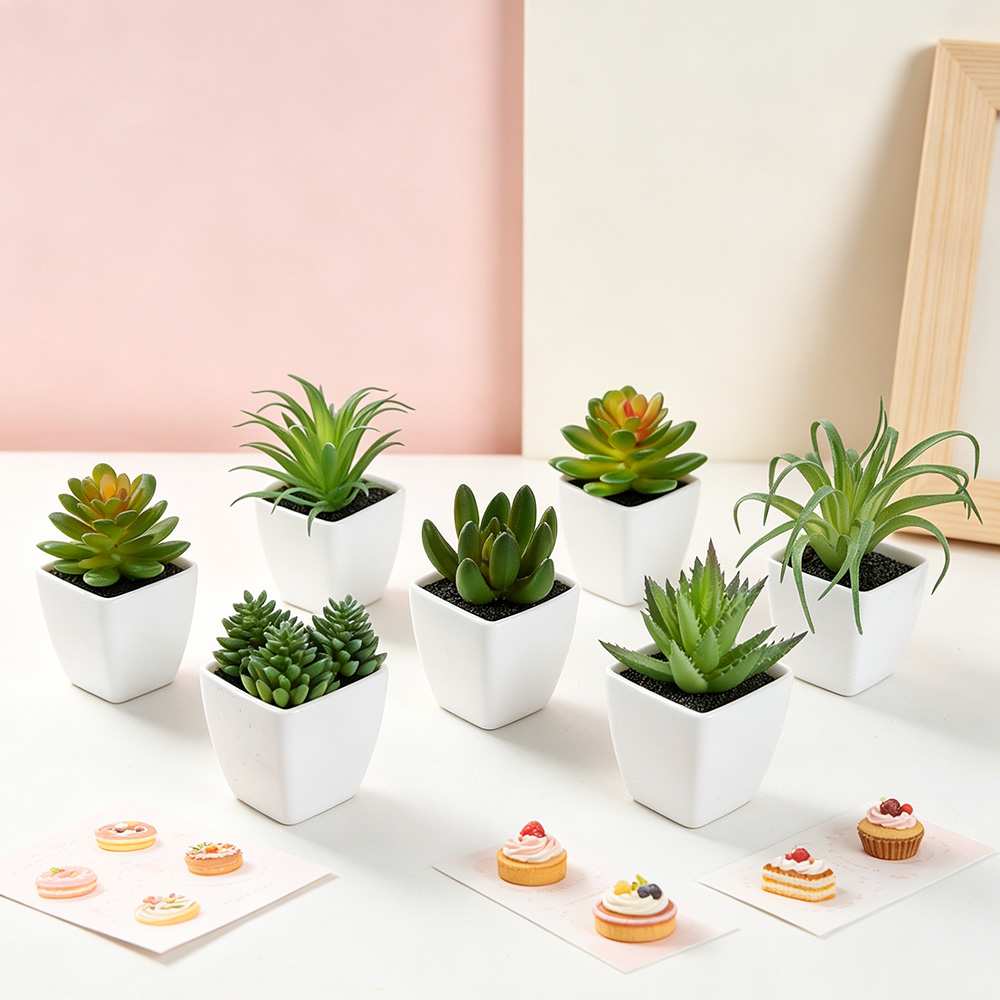 6個入り ホワイト人工多肉植物鉢植え フェイクグリーン ホー - Bonsai Garden Restaurant のレビューと価格