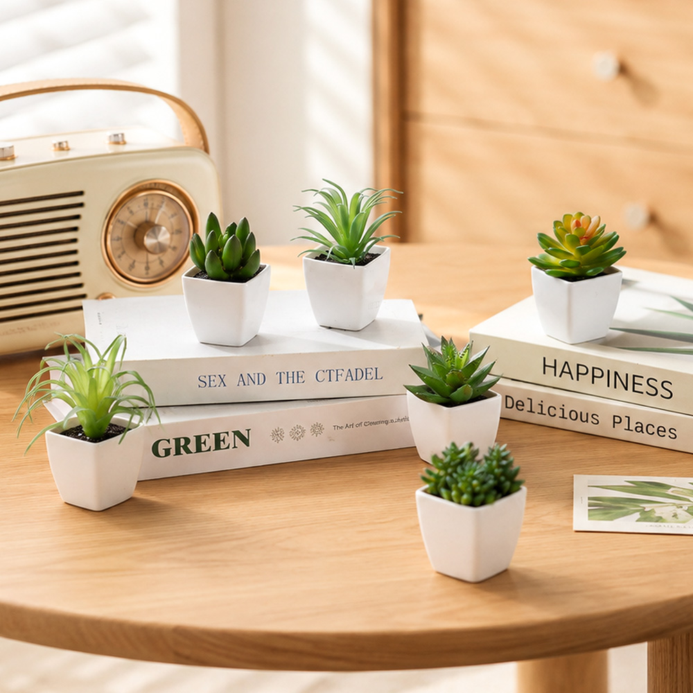 6個入り ホワイト人工多肉植物鉢植え フェイクグリーン ホー - Bonsai Garden Restaurant のレビューと価格