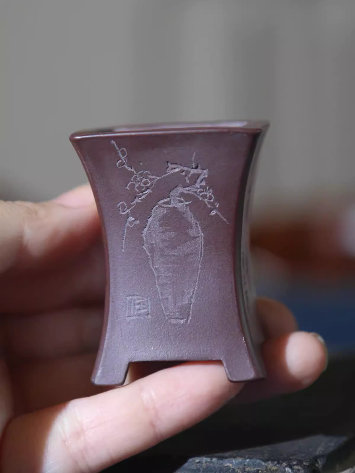 セラミック盆栽ポット、手作りの刻まれた花瓶、紫の砂、緑の粘土 - Bonsai Garden Chinese Garden のレビューと価格