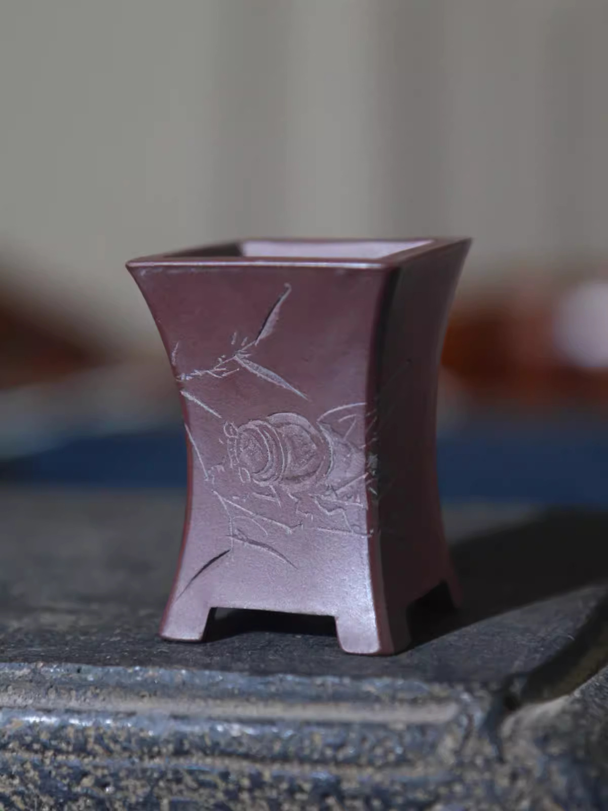 セラミック盆栽ポット、手作りの刻まれた花瓶、紫の砂、緑の粘土 - Bonsai Garden Chinese Garden のレビューと価格