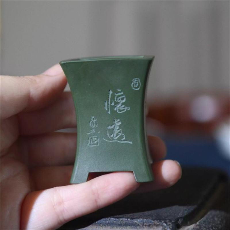 セラミック盆栽ポット、手作りの刻まれた花瓶、紫の砂、緑の粘土 - Bonsai Garden Chinese Garden のレビューと価格