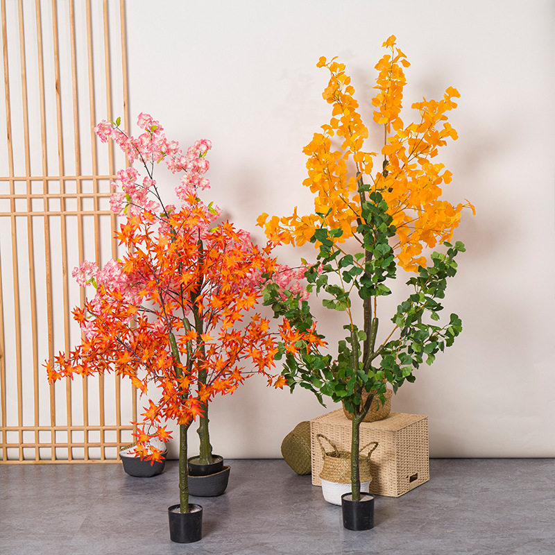 人工赤カエデの木鉢植えイチョウの葉盆栽植物家庭用リビングルー - Bonsai Garden Restaurant のレビューと価格