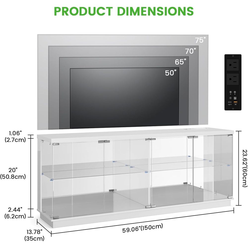 71インチガラステレビスタンド、充電ステーションとライト付き - Display Stand Wood のレビューと価格
